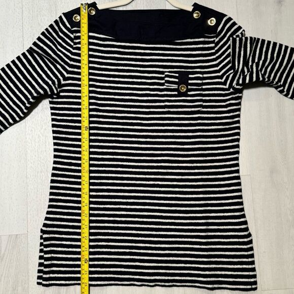 Tory Burch Navy Blue and White Striped Boat Neck Top 3/4 Sleeve - Picture 12 of 14